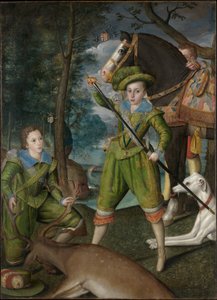 Henry Frederick (1594–1612), Prinz von Wales, mit Sir John Harington (1592–1614) im Jagdfeld