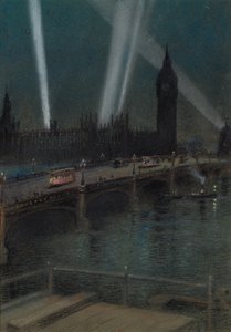 Kriegsscheinwerfer über der Westminster Bridge von Robert Randoll