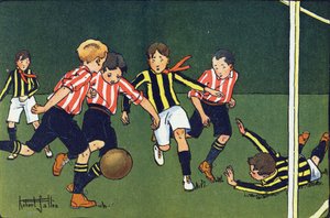 Fußball. Gravur in "Was spielen wir?" von E. Weber mit Aquarellzeichnungen von Robert Salles (1871-1929). Librairie Garnier Freres, Paris von Robert Salles