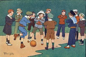 Deutscher Ball (Spiel mit verschränkten Armen). Gravur in "Was spielen wir?" von E. Weber mit Aquarellzeichnungen von Robert Salles (1871-1929). Librairie Garnier Frères, Paris.