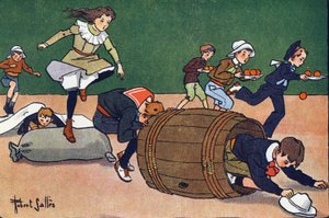 Das Hindernisrennen. Gravur in "Was spielen wir?" von E. Weber mit Aquarellzeichnungen von Robert Salles (1871-1929). Librairie Garnier Freres, Paris von Robert Salles