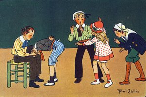 Die warme Hand. Gravur in "Was spielen wir?" von E. Weber mit Aquarellzeichnungen von Robert Salles (1871-1929). Librairie Garnier Freres, Paris