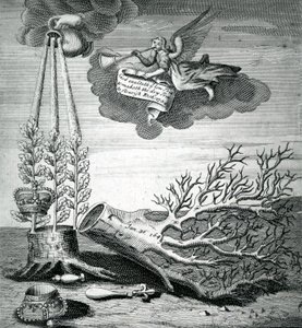 Emblematischer Druck zur Hinrichtung von Charles I und der Stuart-Nachfolge, 1715