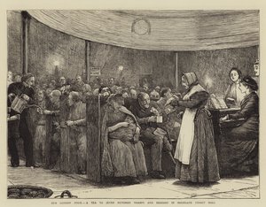 Unser Londoner Arme, ein Tee für siebenhundert Landstreicher und Bettler in der Moorgate Street Hall von Robert Walker Macbeth