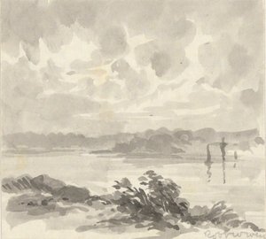 Landschaft - Blick auf einen See und Hügel von Robert Walter Weir