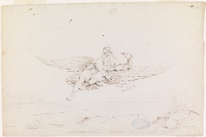 Väinämöinen von einem Adler getragen; Originalzeichnung für "Kalewala, Finsk National-dikt, framställd i teckningar af R.W.Ekman" von Robert Wilhelm Ekman