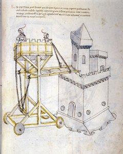 Kunst des Krieges: Studie über militärische Maschinen. Sturmwagen zum Belagern von Türmen, Illustration aus 