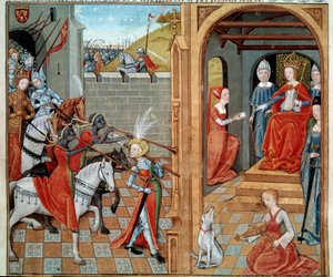Die Amazonen am Hof einer Königin, wahrscheinlich Louise von Savoyen (1467-1531). Miniatur aus dem Manuskript fr. 22971 „Secret de l
