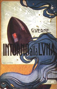 Cover. Illustration von Intorno alla luna (Von der Erde zum Mond) von Jules Verne von Rodolfo Paoletti