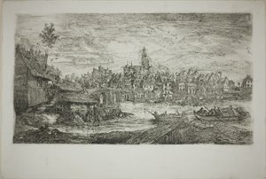 Stadt mit Steinbrücke von Rodolphe Bresdin