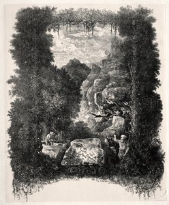 Erstes Frontispiz für Fabeln und Märchen von Thierry-Faletans, 1868 von Rodolphe Bresdin