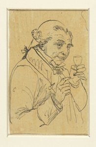 Alter Herr im 18. Jahrhundert Kostüm, in der linken Hand ein Glas Wein erhebend von Rodolphe Bresdin