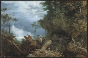 Gebirgige Landschaft mit einem Eingang zu einer Mine, ca. 1612-13 von Roelandt Jacobsz. Savery