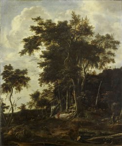 Waldlandschaft mit einer Holzfällerscheune