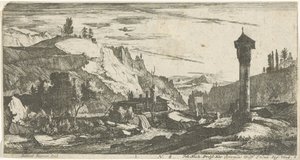 Berglandschaft mit Säule von Roelant Roghman