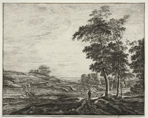 Sechs Ansichten im Wald von Den Haag: Bauer von hinten gesehen von Roelant Roghman