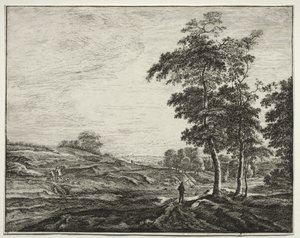 Sechs Ansichten im Wald von Den Haag: Platte 3, Bauer von hinten gesehen von Roelant Roghman