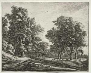 Sechs Ansichten im Wald von Den Haag: Tafel 4, Ziegen unter den Bäumen von Roelant Roghman