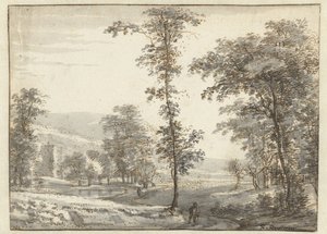 Waldlandschaft mit einem Reisenden auf einem Pfad von Roelant Roghman