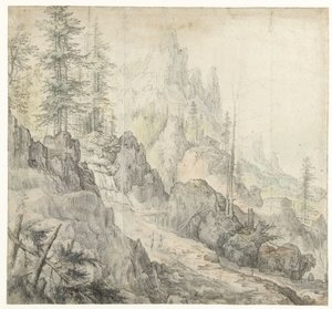 Berglandschaft mit Wasserfall von Roelant Savery