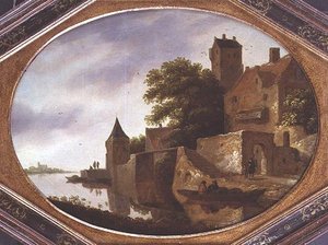 Landschaft mit einem befestigten Herrenhaus von Roelof Van Vries
