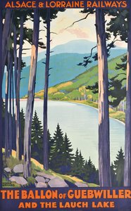 Ein Plakat für die Eisenbahnen von Elsass & Lothringen, das den Ballon von Guebwiller und den Lauchsee bewirbt