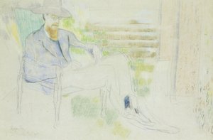 Lytton Strachey schreibt im Garten von Roger Eliot Fry