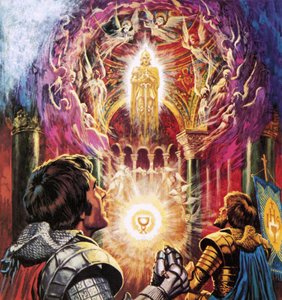 Sir Percival und Sir Bors beobachten das Verschwinden des Heiligen Grals von Roger Payne