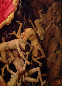 Das Jüngste Gericht, Detail des Falls der Verdammten in die Hölle, ca. 1445-50