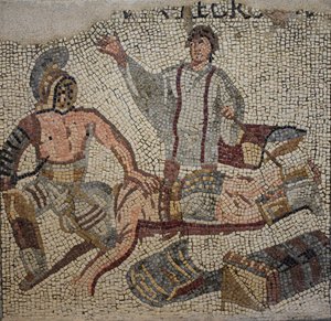 Ein Gladiatorenkampf mit dem Schiedsrichter