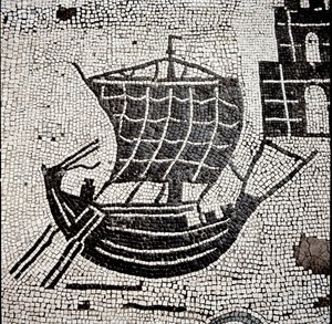 Ein Schiff im Hafen von Ostia (Mosaik) von Roman