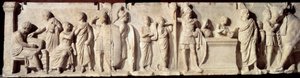 Antikes Rom: Relief bekannt als Domitius Ahenobarbus, Episode einer Volkszählung: Registrierung der Bürger und Opfergabe an den Gott Mars. Um 100 v. Chr. Paris, Louvre Museum