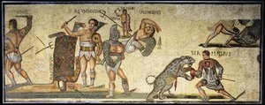 Kampf zwischen Gladiatoren und Wildkatzen, 320 n. Chr. von Roman
