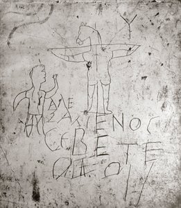 Blasphemisches Graffito einer Kreuzigung