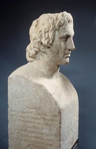 Büste von Alexander dem Großen, bekannt als „Hermes Azara“, römische Arbeit nach einer Bronzestatue von Lysippos. Um 330 v. Chr. Paris, Louvre Museum von Roman