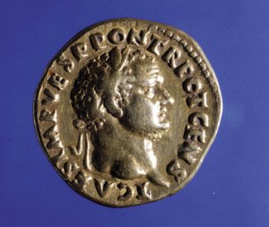 Münze mit dem Abbild des römischen Kaisers Titus (40 - 81). Sammlung des Medagliere von Mailand von Roman
