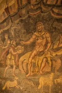 Zyklopen-Bodenmosaik, Villa Romana del Casale, Piazza Armerina, Sizilien, Italien