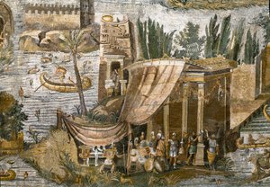 Detail des nilotischen Mosaiks von Preneste (Palestrina) aus dem Heiligtum der Göttin Fortuna Primigenia, 80 v. Chr. von Roman