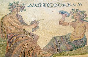 Dionysos berät die Nymphe Akme, Haus des Dionysos, Paphos, Zypern (Mosaik) von Roman