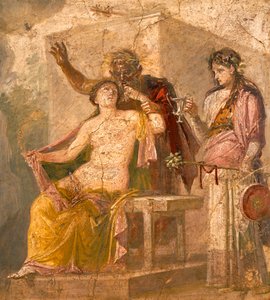 Fresko mit erotischem Motiv, das eine dionysische Szene darstellt, aus Pompeji (UNESCO-Weltkulturerbe) von Roman