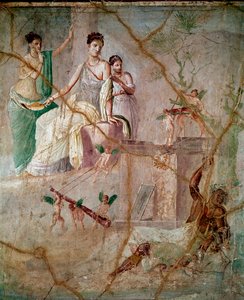 Herakles und Omphale Römisches Fresko des 3. pompejanischen Stils aus Pompeji (Fresko aus Pompeji) 40-60 n. Chr. Dim 88x103 cm Aufbewahrt im Nationalen Archäologischen Museum von Neapel Italien von Roman