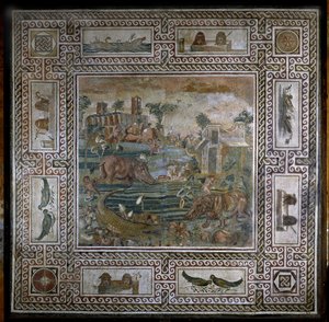 Nilpferdjagd am Nil (Mosaik) von Roman