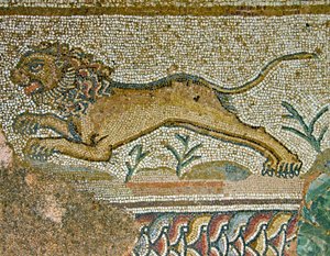 Jagdszene, Detail eines Löwen, Haus des Dionysos, Paphos, Zypern von Roman