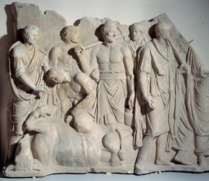 Marmorrelief vom Forum Trajan: Szene des Haruspices mit Priester und Liktoren von Roman