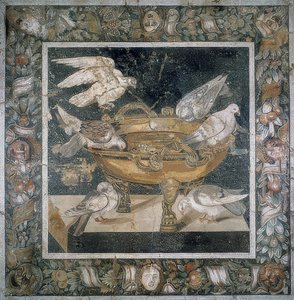 Mosaik aus Pompeji mit einer Gruppe von Tauben auf dem Rand eines Labrum von Roman