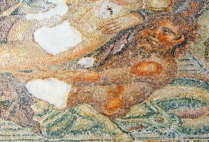 Nereiden und Bythos, Detail von Bythos, Haus des Aion, Paphos, Zypern von Roman