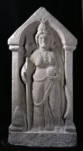 Reliefskulptur, die Brigantia, eine nordbritische einheimische Göttin, als römische Göttin darstellt, aus Birrens, Middlebie, Dumfriesshire von Roman