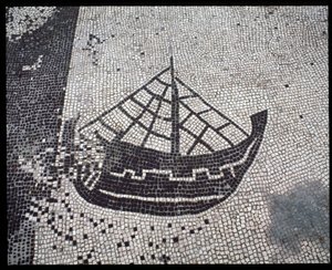Römische Kunst: „Schiff“ Mosaik der Corporation des Seefahrervolks, Place des Corporations von Roman
