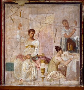 Römische Kunst: Huldigung an einen tragischen Dichter. Römisches Fresko aus Herculaneum (Ercolano). 1. Jahrhundert n. Chr. Neapel, Museo Archeologico Nazionale von Roman