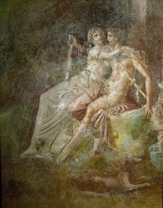 Römische Kunst: „Venus und Mars“. Fresko aus dem Haus des Gitarristen in Pompeji. 3. Stil. Museo Archeologico Nazionale, Neapel von Roman